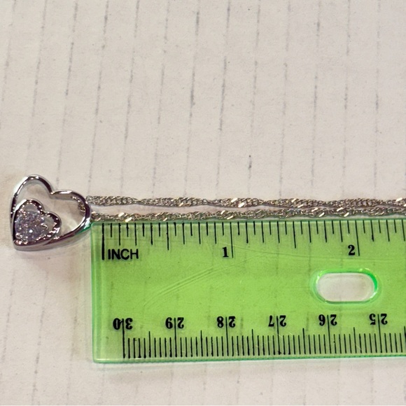 NEW Silver-Tone Double Heart Pendant Necklace – Sparkling CZ Accent - Picture 8 of 15